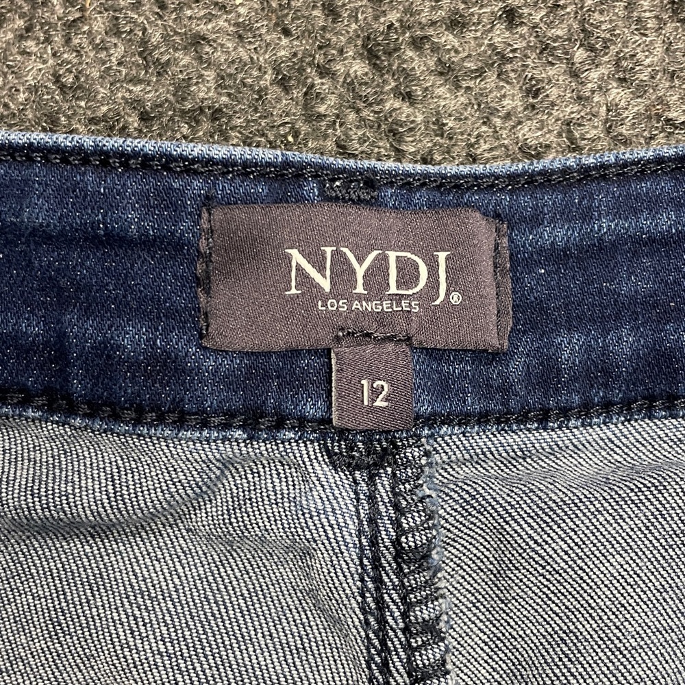 NYDJ Dark Blue Jean Shorts Bermuda length tummy control size 12 denim lift tuck - Picture 2 of 6
